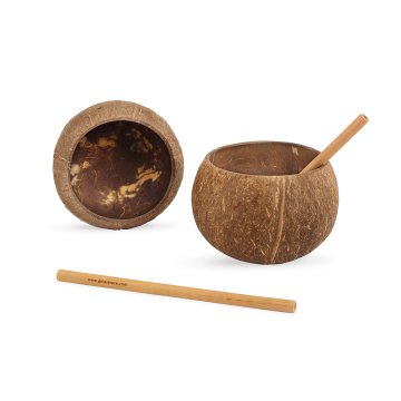 Natural Coco Cup & Bamboo Straw Set of 2